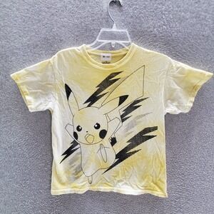 Pokemon Boys T-Shirt Medium Yellow Tie Dye Pikachu Thunderbolt Short Sleeve Crew